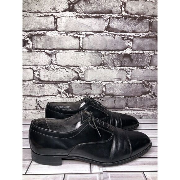 Hanover Black Leather Cap Toe Lace Up Dress Oxfords Shoes Men’s Sz 10.5B US/44EU - Picture 1 of 16